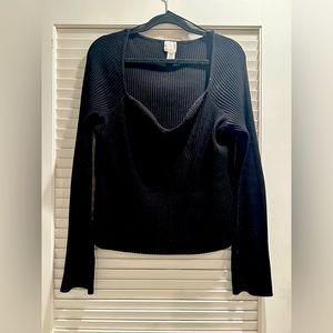 H&M XXL rubbed black sweetheart neck sweater plus size